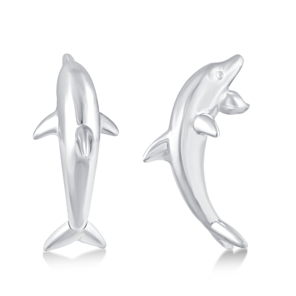 Mini Dolphin Love and Peace Lucky Charm Stud Earrings in 925 Sterling Silver