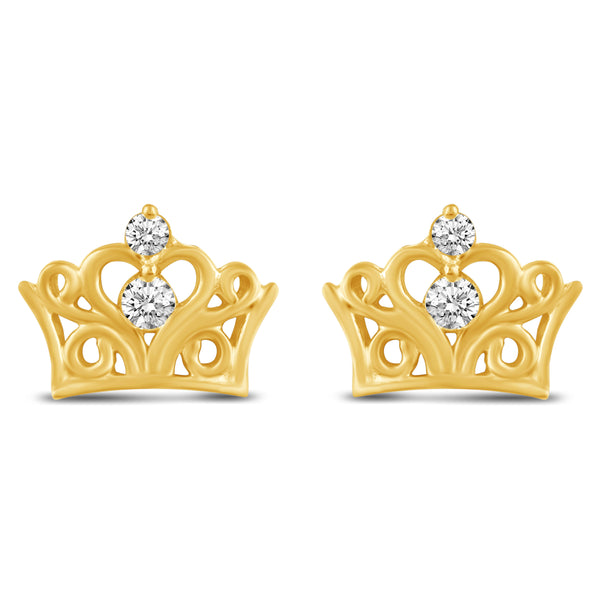 Crown Princess Royal Tiara Stud Earrings in 925 Sterling Silver Jewelry Yellow Gold jewelry primeandpure