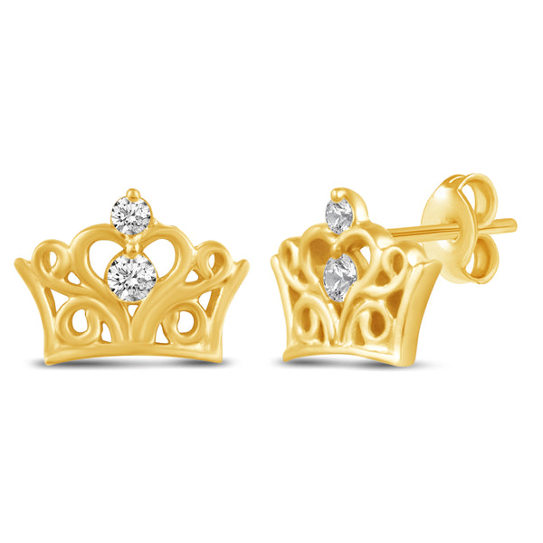 Crown Princess Royal Tiara Stud Earrings in 925 Sterling Silver Jewelry Yellow Gold jewelry primeandpure