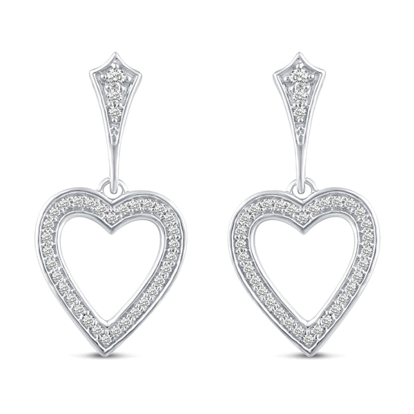 Open Love Heart Sparkling Dangle Earrings in 925 Sterling Silver primeandpure jewelry