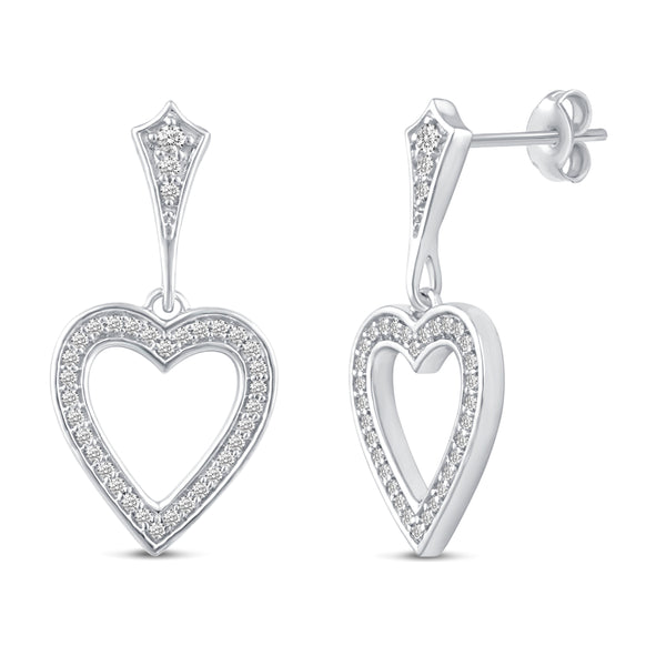 Open Love Heart Sparkling Dangle Earrings in 925 Sterling Silver primeandpure jewelry