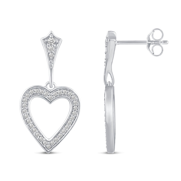 Open Love Heart Sparkling Dangle Earrings in 925 Sterling Silver - Prime and Pure