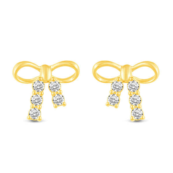 Bow Ribbon Stud Earrings in 925 Sterling Silver Yellow Gold jewelry primeandpure