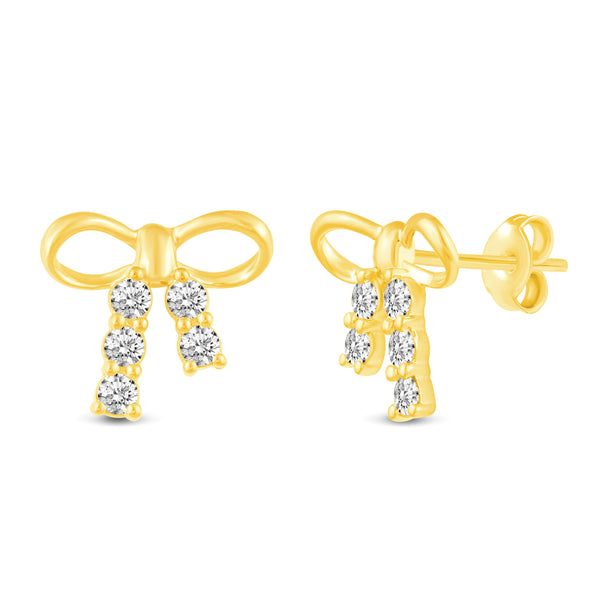 Bow Ribbon Stud Earrings in 925 Sterling Silver Yellow Gold jewelry primeandpure