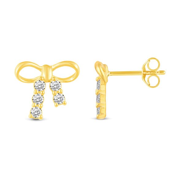 Bow Ribbon Stud Earrings in 925 Sterling Silver Yellow Gold - Prime and Pure