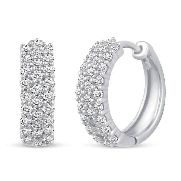 Pave Hoop Earrings Huggies in 925 Sterling Silver