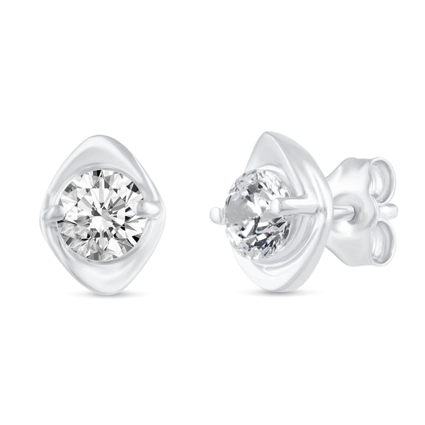 Floating Single Stone Petite Fleur Flower Petal Earrings in 925 Sterling Silver (Select Design)