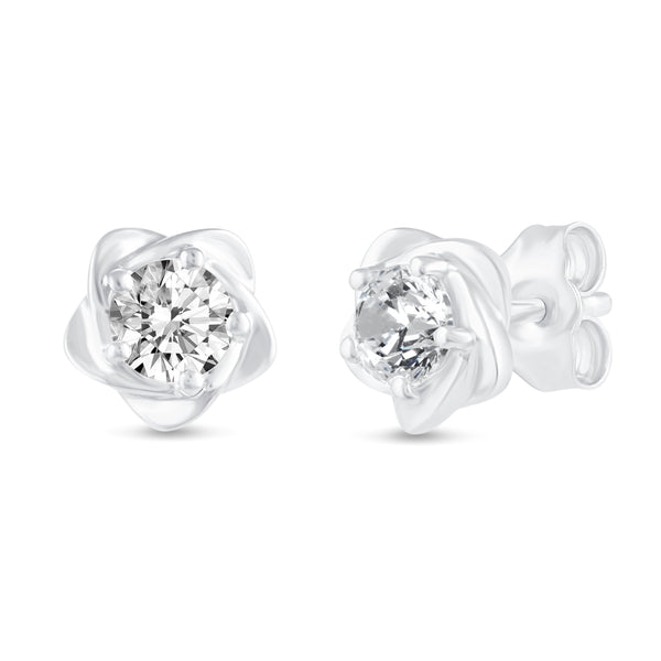 Floating Single Stone Petite Fleur Flower Petal Earrings in 925 Sterling Silver (Select Design)