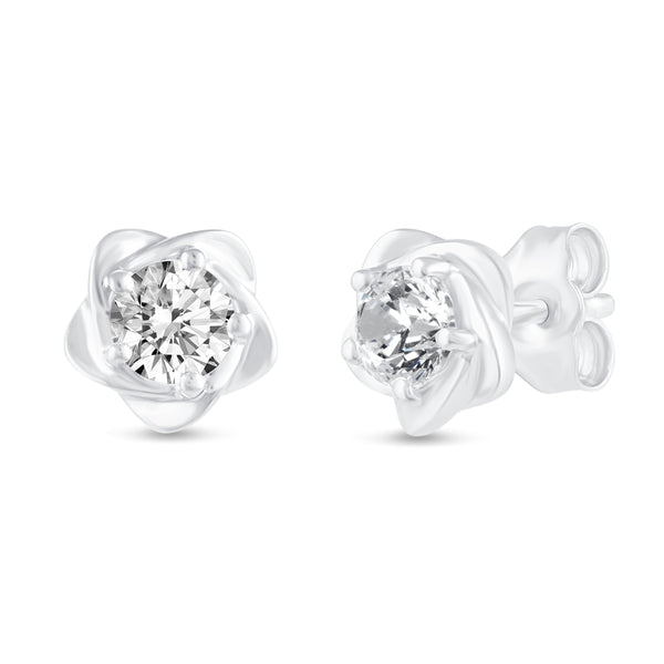 Floating Single Stone Petite Fleur Flower Petal Earrings in 925 Sterling Silver (Select Design)