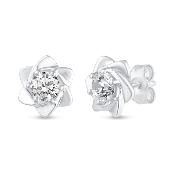 Floating Single Stone Petite Fleur Flower Petal Earrings in 925 Sterling Silver (Select Design)