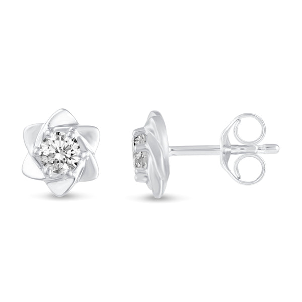 Floating Single Stone Petite Fleur Flower Petal Earrings in 925 Sterling Silver (Select Design)