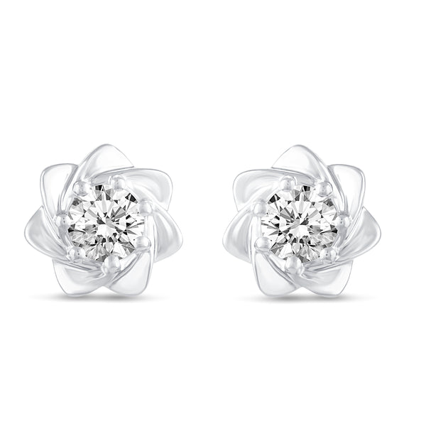 Floating Single Stone Petite Fleur Flower Petal Earrings in 925 Sterling Silver (Select Design)