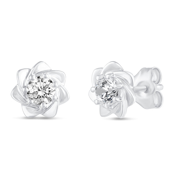 Floating Single Stone Petite Fleur Flower Petal Earrings in 925 Sterling Silver (Select Design)