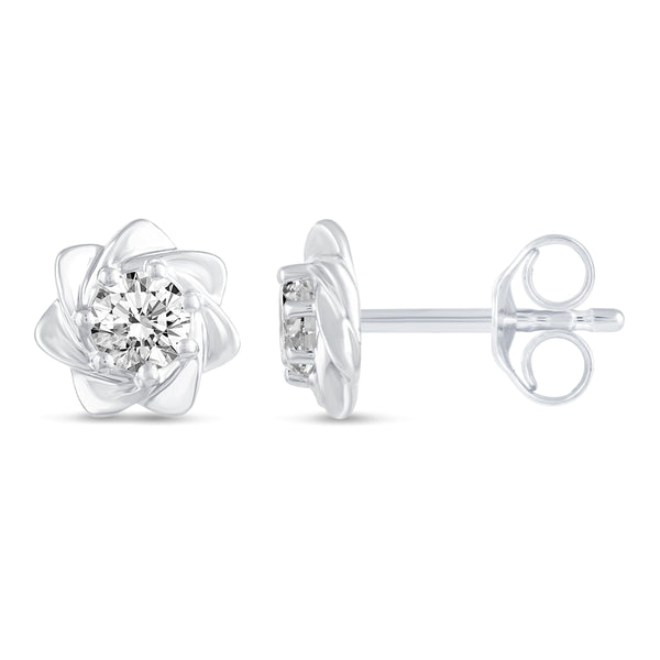 Floating Single Stone Petite Fleur Flower Petal Earrings in 925 Sterling Silver (Select Design)