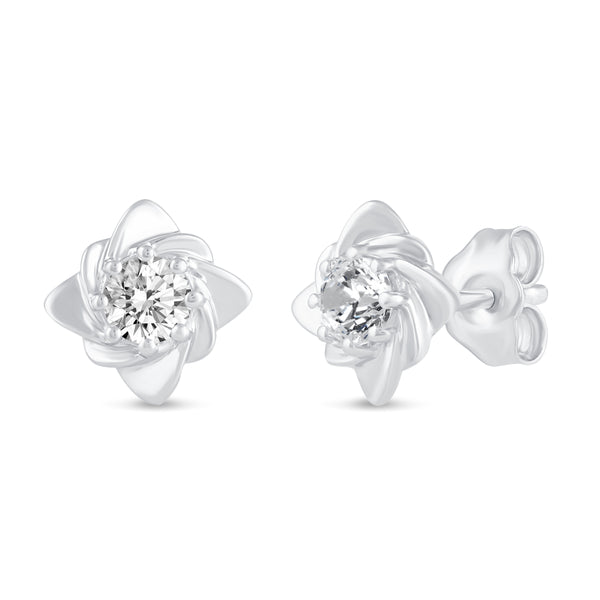 Floating Single Stone Petite Fleur Flower Petal Earrings in 925 Sterling Silver (Select Design)