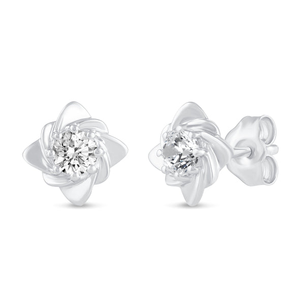 Floating Single Stone Petite Fleur Flower Petal Earrings in 925 Sterling Silver (Select Design)