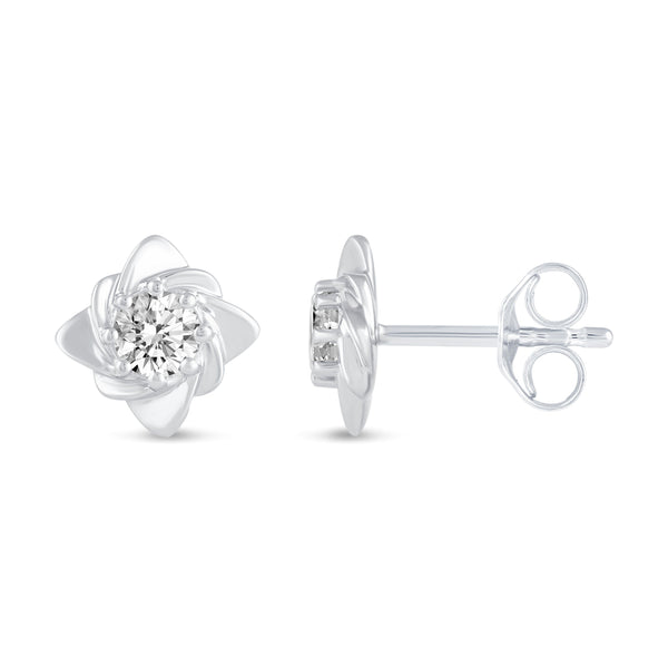 Floating Single Stone Petite Fleur Flower Petal Earrings in 925 Sterling Silver (Select Design)