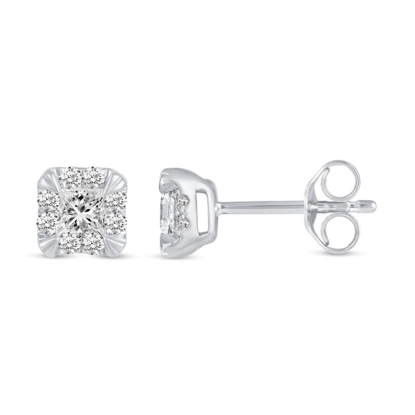 Princess Cut Studs Earrings in 925 Sterling Silver