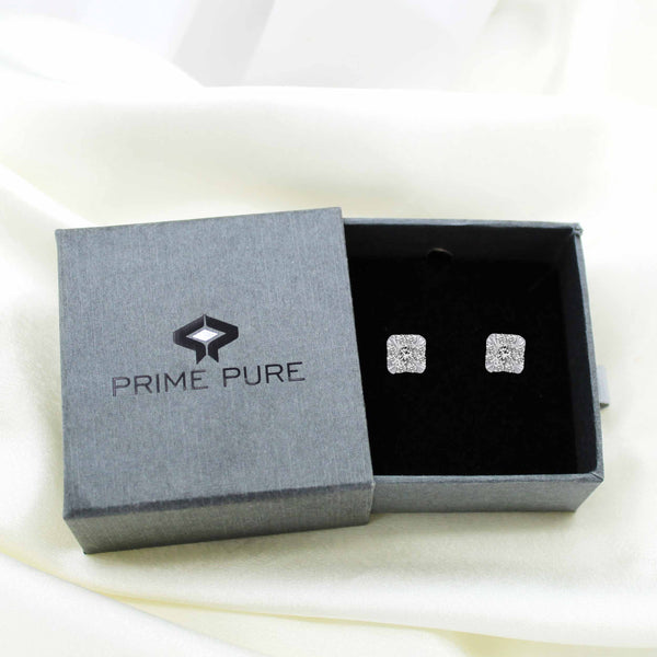 Princess Cut Halo Studs Earrings in 925 Sterling Silver (Select Design)