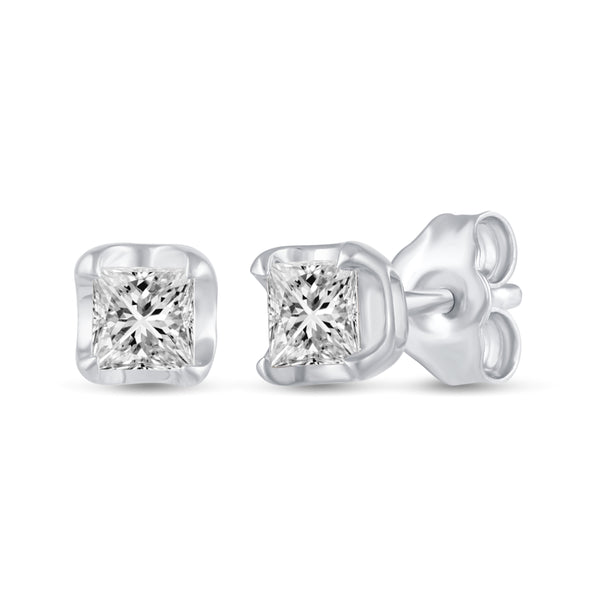 Princess Cut Halo Studs Earrings in 925 Sterling Silver (Select Design)