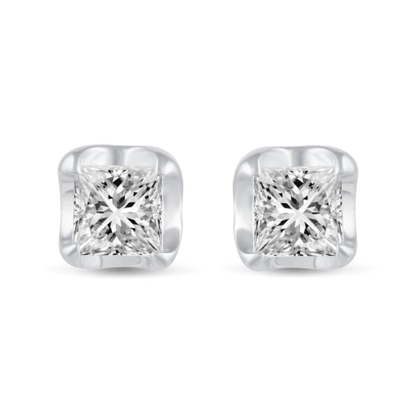 Princess Cut Halo Studs Earrings in 925 Sterling Silver (Select Design)