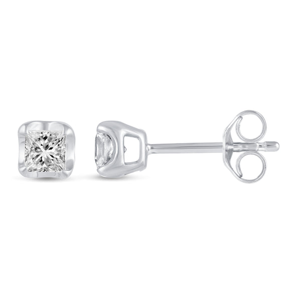 Princess Cut Halo Studs Earrings in 925 Sterling Silver (Select Design)