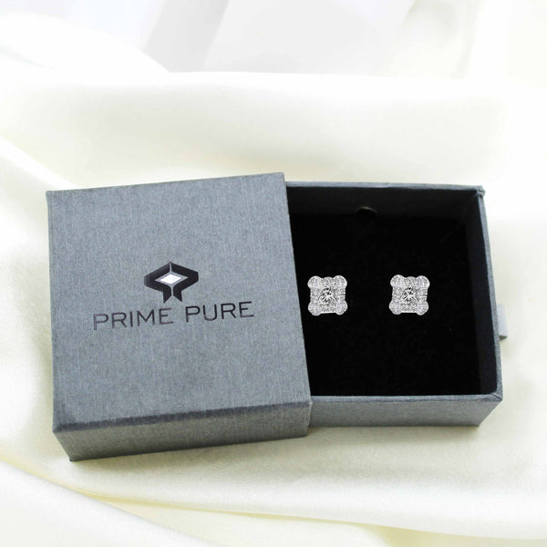 Princess Cut Halo Studs Earrings in 925 Sterling Silver (Select Design)