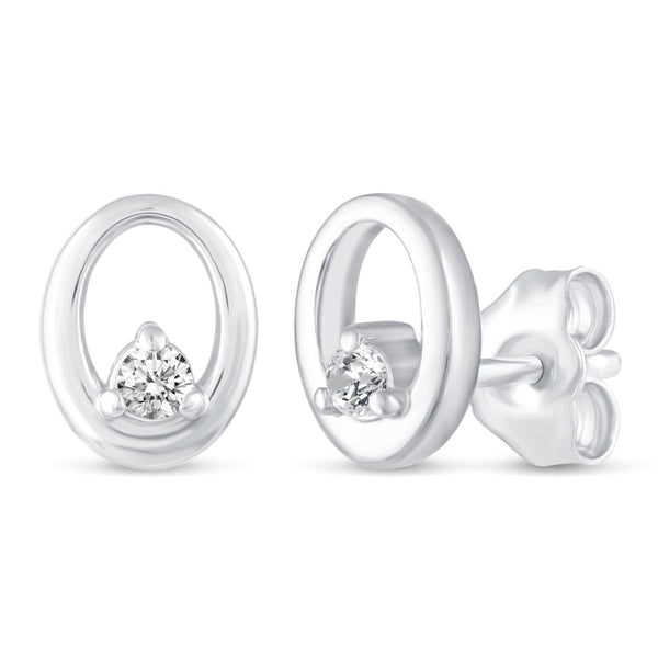 1/10 Cttw Open Oval Floating Stone Studs Earrings in 925 Sterling Silver