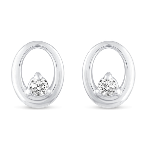 1/10 Cttw Open Oval Floating Stone Studs Earrings in 925 Sterling Silver