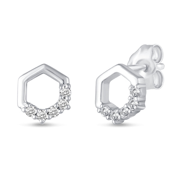 1/10 Cttw Open Hexagon Studs Earrings in 925 Sterling Silver