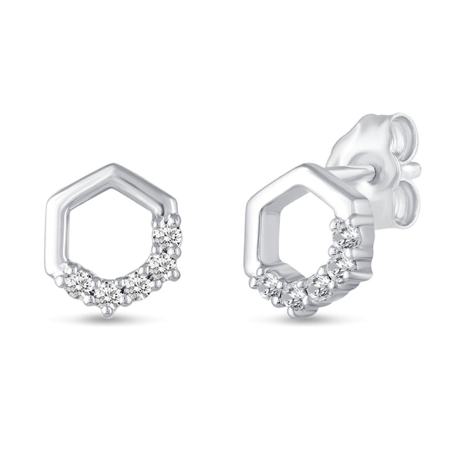 ●TATIANA● Silver 925 Bulky Emblem Circle One-Touch Earring 1/10 Cttw Open Hexagon Studs Earrings in 925 Sterling Silver