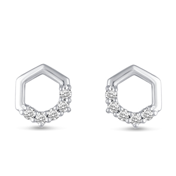 1/10 Cttw Open Hexagon Studs Earrings in 925 Sterling Silver