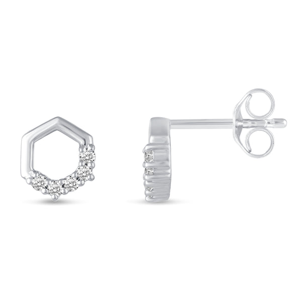 1/10 Cttw Open Hexagon Studs Earrings in 925 Sterling Silver