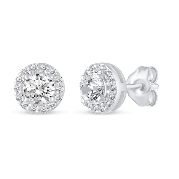 3/4 Cttw Halo Studs Earrings in 925 Sterling Silver birthday holiday valentine's day mother's day gift