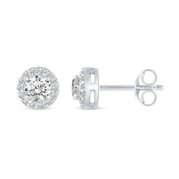 3/4 Cttw - 1/2 Cttw Halo Studs Earrings in 925 Sterling Silver ( Select Carat)