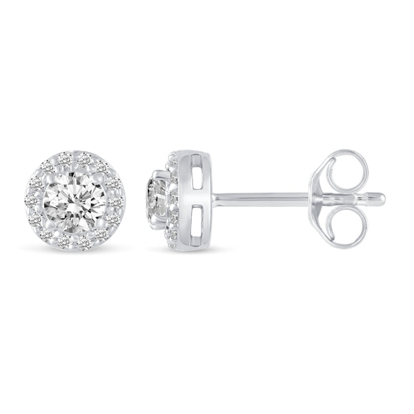 3/4 Cttw - 1/2 Cttw Halo Studs Earrings in 925 Sterling Silver ( Select Carat)