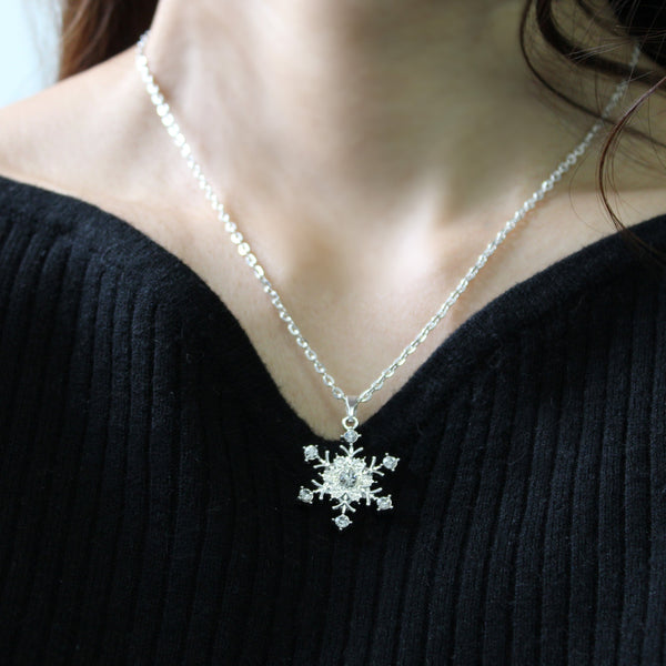 Snowflake Pendant and Earring Set with Silver Plating