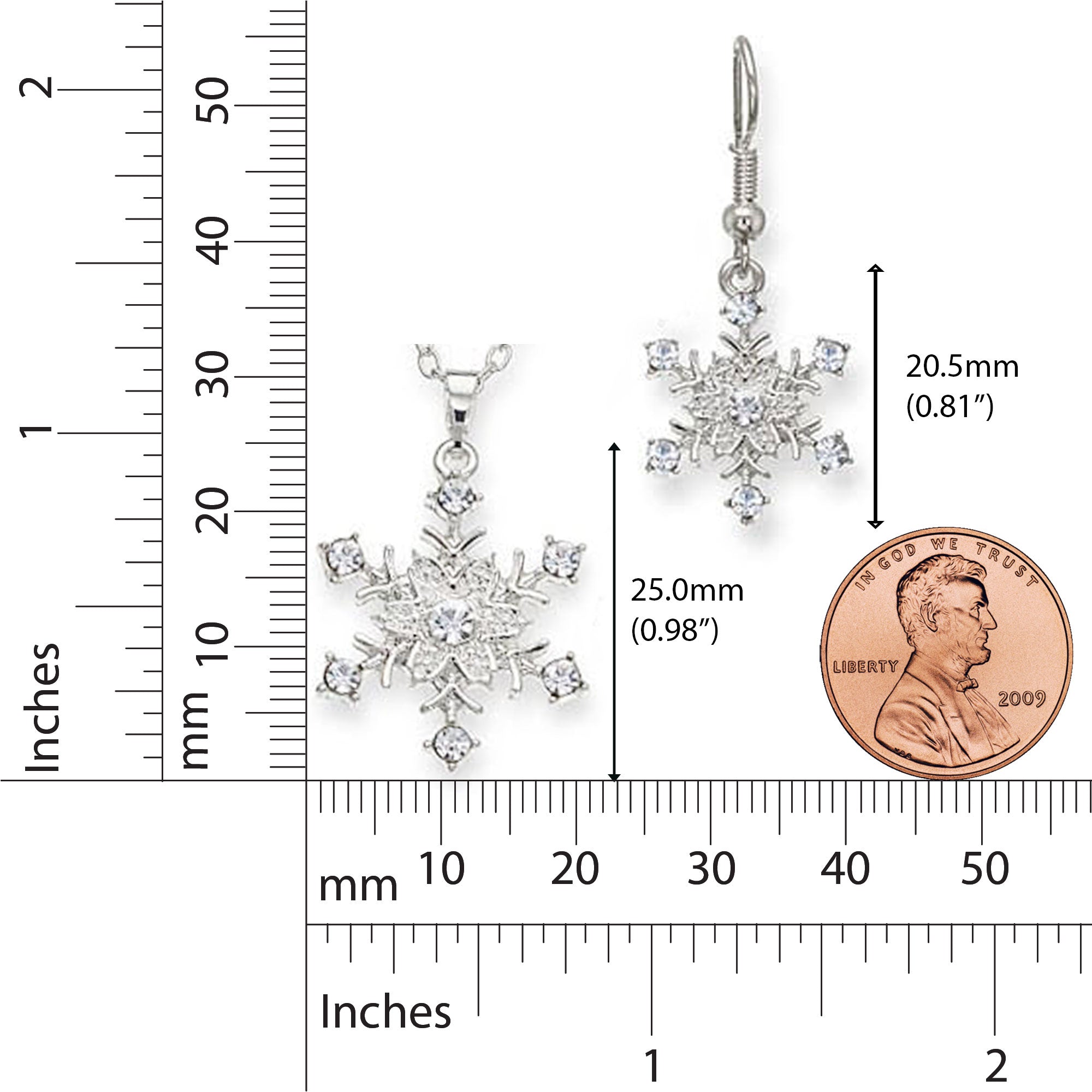 Snowflake Pendant and Earring Set with Silver Plating