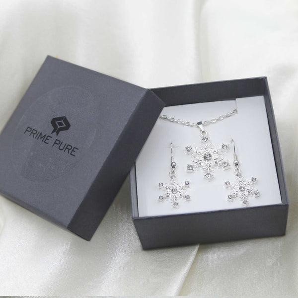 Snowflake Pendant and Earring Set with Silver Plating