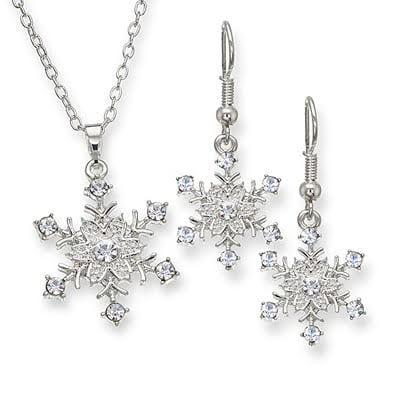 Snowflake Pendant and Earring Set with Silver Plating snow