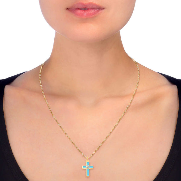 Set of 3 Enamel Earrings + Pendant Box Set Gold Tone (Stud & Huggies & Cross Pendant)