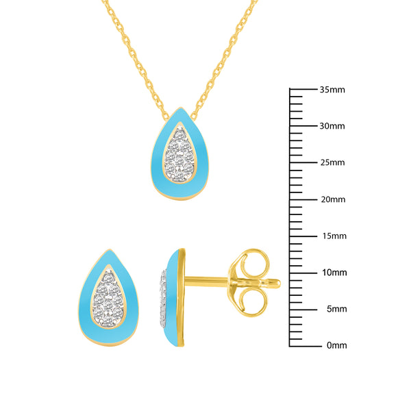 Set of 2 Enamel Earrings + Pendant Box Set Gold Tone (Pear Shape Earrings + Pear Shape Pendant)