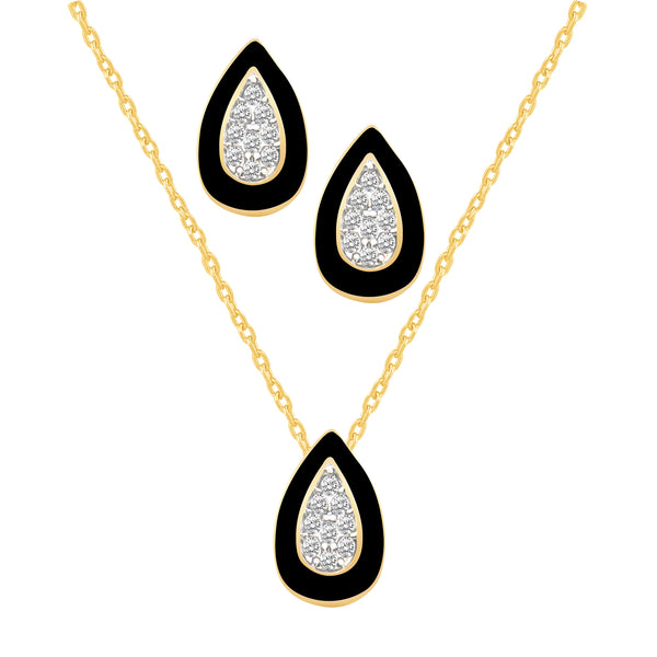 Set of 2 Enamel Earrings + Pendant Box Set Gold Tone (Pear Shape Earrings + Pear Shape Pendant)