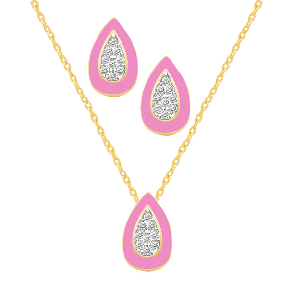 Set of 2 Enamel Earrings + Pendant Box Set Gold Tone (Pear Shape Earrings + Pear Shape Pendant)