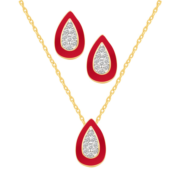 Set of 2 Enamel Earrings + Pendant Box Set Gold Tone (Pear Shape Earrings + Pear Shape Pendant)