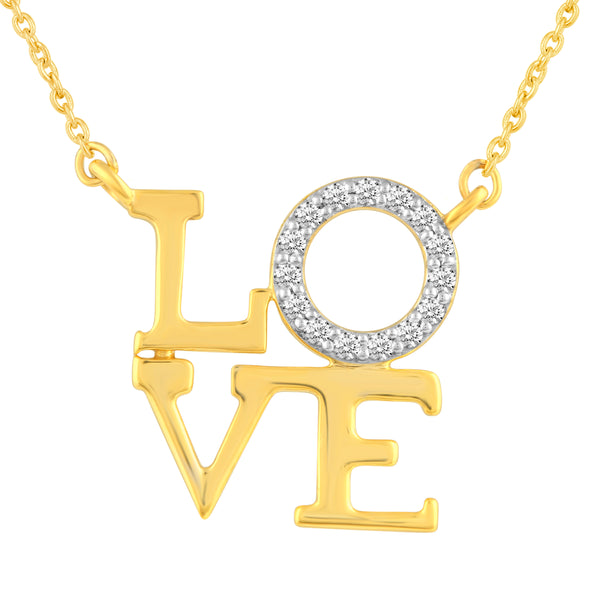 LOVE 1/8 Cttw CZ Pendant Necklace set in 925 Sterling Silver (Yellow Gold)