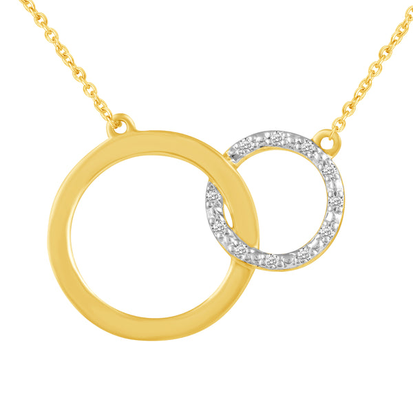 Double Circle 1/20 Cttw CZ Pendant Necklace set in 925 Sterling Silver (Yellow Gold)