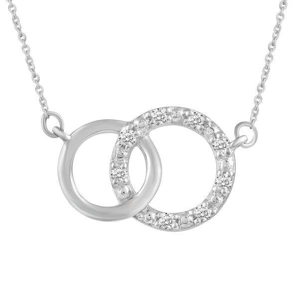 Double Circle 1/10 Cttw CZ Pendant Necklace set in 925 Sterling Silver