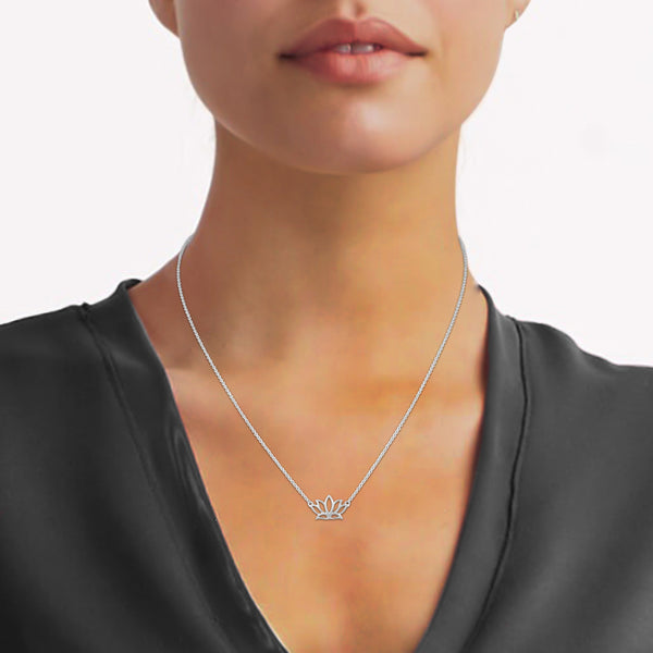 Tiny Lotus Charm Necklace Pendant in 925 Sterling Silver - Prime and Pure