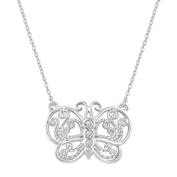 Open Butterfly Filigree Lace Necklace Pendant in 925 Sterling Silver - Prime and Pure